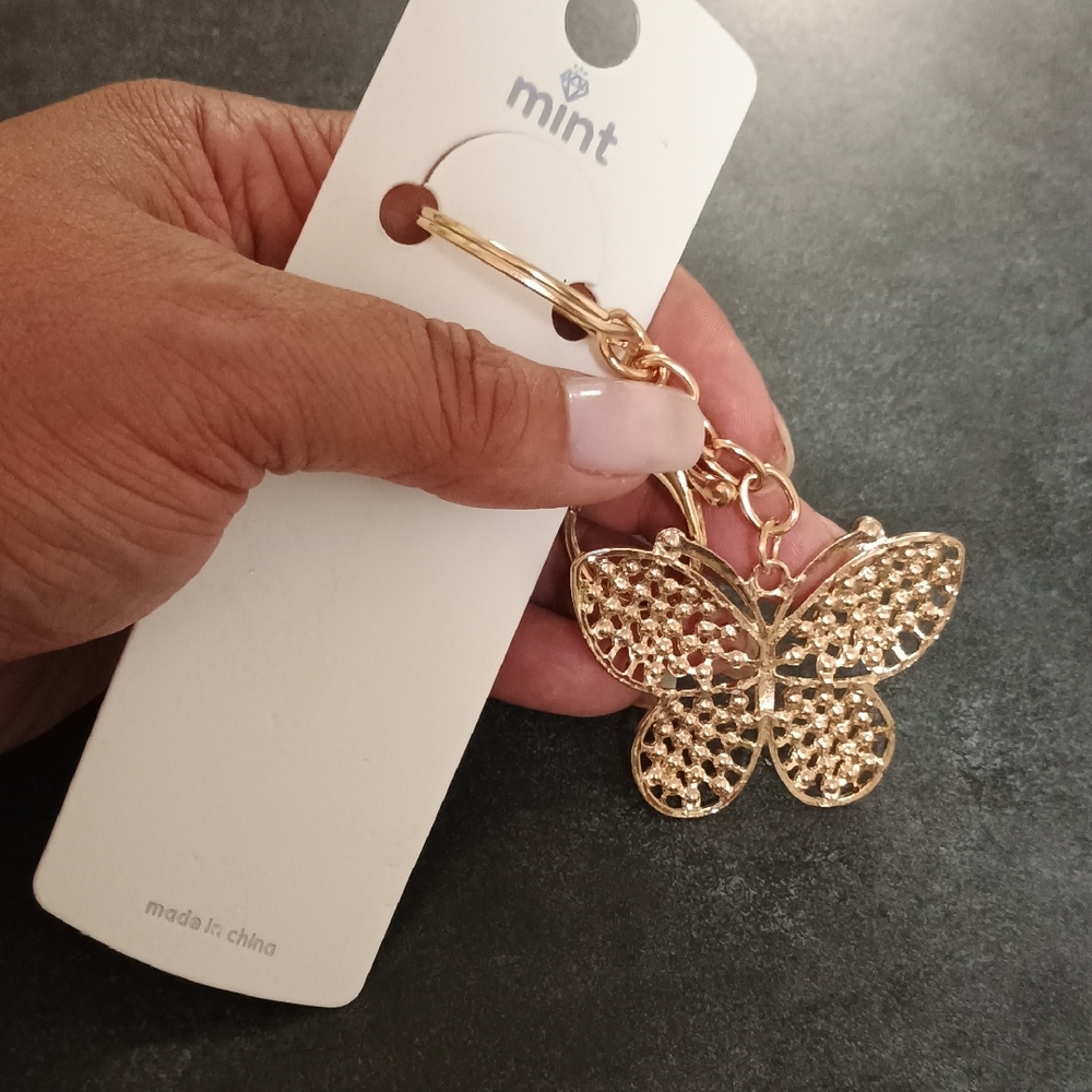 Mint Gold-tone Butterfly Crystal Key Ring Charm - Picture 3 of 3